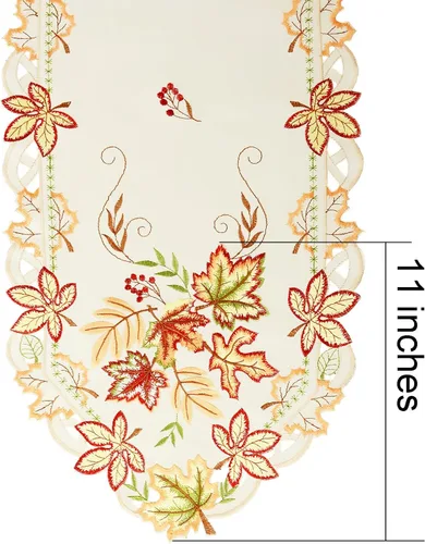 Miniatura 4 de Camino de mesa de hojas de arce de Acción de Gracias para decoraciones de otoño u otoño, bordado (13 x 54 pulgadas)