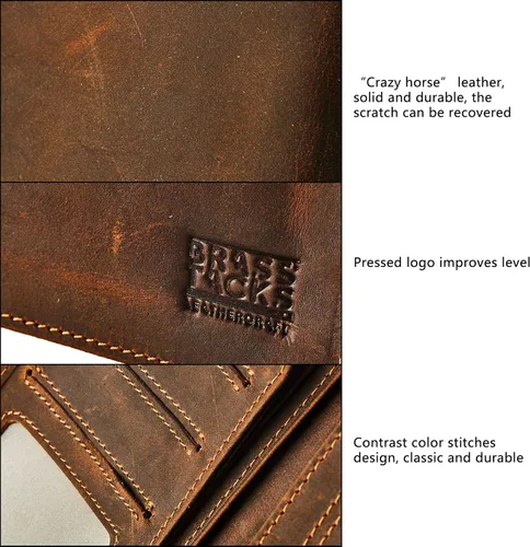 Miniatura 4 de BRASS TACKS Leathercraft Vintage Top Grain Leather Wallet for Men Gift Box