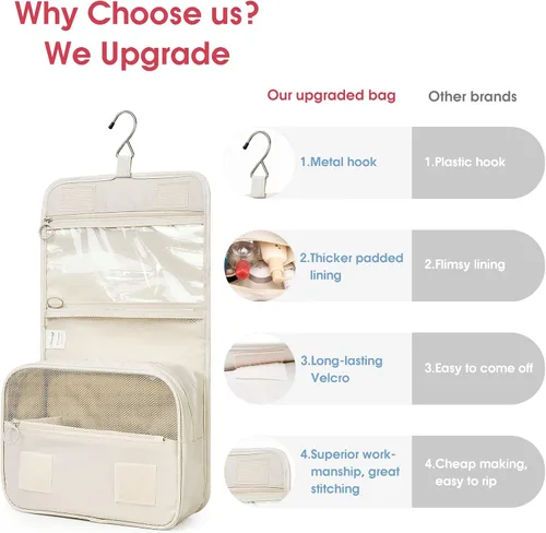 Miniatura 2 de Narwey Pequeña bolsa de aseo de viaje colgante para mujer, bolsa de viaje para artículos de tocador, bolsa organizadora de maquillaje, bolsas