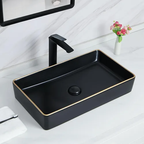 Miniatura 10 de Davivy Fregadero ovalado negro mate de 16 x 13.2 pulgadas con drenaje desplegable, fregaderos de baño, lavabos de baño sobre encimera, fregadero
