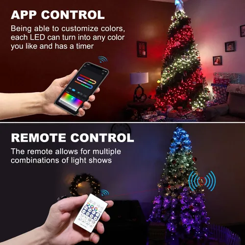 Miniatura 5 de Luces de cadena para árbol de Navidad con aplicación inteligente Ring, 200 luces LED cascada, impermeables IP65, modos múltiples con mando a