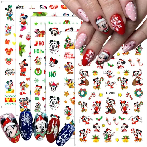 Miniatura 10 de 8 hojas de calcomanías navideñas para decoración de uñas, calcomanías de dibujos animados 3D con diseños de árboles de guirnalda de Navidad