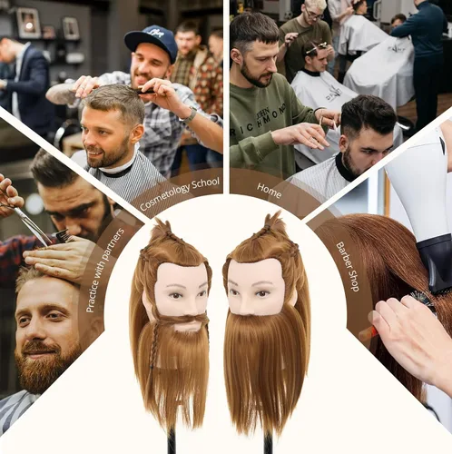 Miniatura 8 de Cabeza de maniquí masculino con cabello, cabeza de maniquí de peluquero de 10 pulgadas, cabeza de maniquí de peluquería de cosmetología para Marrón
