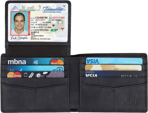 Miniatura 11 de HIMI - Cartera elegante de cuero auténtico para hombre, con bloqueo de interferencia de radiofrecuencia (RFID), con 2 ventanas para identificación