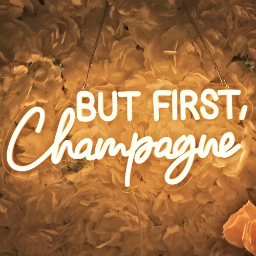 Miniatura 2 de SYLHOME Letrero de luz LED de neón con texto en inglés «But First Champagne» para el hogar, bar, cocina, hombre, cueva, pub, decoración de boda