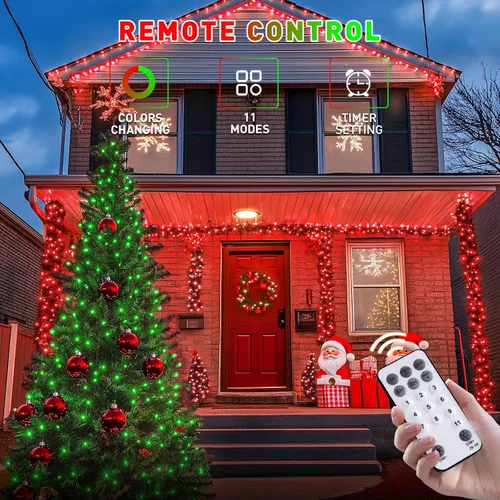 Miniatura 4 de JMEXSUSS Tira de luces LED de Navidad de 173 pies para exteriores, luces rojas y verdes de Navidad con control remoto, luces de árbol de Navidad que