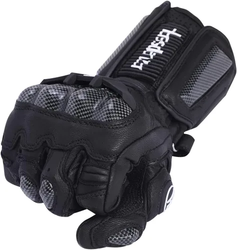 Miniatura 2 de Harssidanzar Guantes de cuero para motocicleta para hombres y mujeres, Powersports KM045 de fibra de carbono con protección de nudillos