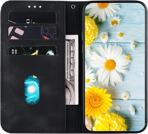 Miniatura 2 de Compatible con Tecno Spark Go 1 4G Flip Kickstand Cover Compatible con Tecno Pop 9 Pro Card Slot Wallet Case Funda Negro