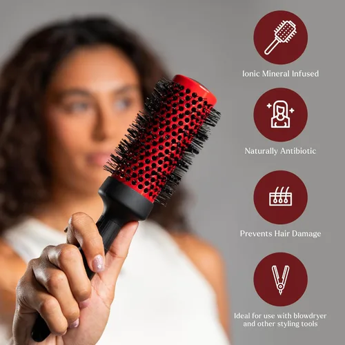 Miniatura 4 de Cepillo redondo de cerámica con infusión de iones Rodillo de calidad de salón para secado por soplado Fija el cabello seco o dañado Cepillo