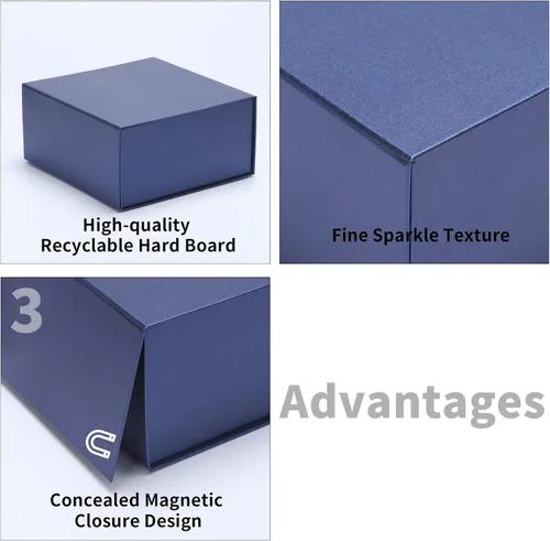 Miniatura 4 de Paquete de 4 Cajas de Regalo de 8x8x4 Pulgadas con Tapas de Cierre Magnético, Caja Magnética Azul para Boda, Propuesta de Padrinos y Damas de Honor
