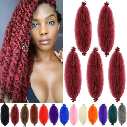 Miniatura 40 de Cabello afro trenzado elástico color marrón claro de 16 pulgadas, paquete de 3 T27, cabello afro preesponjado y trenzado elástico, cabello afro