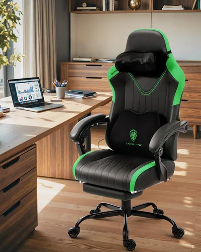 Miniatura 2 de Dowinx Silla de videojuegos para videojuegos con masaje de cuello Shiatsu y soporte lumbar para el hogar, oficina, respaldo alto, reclinable, altura