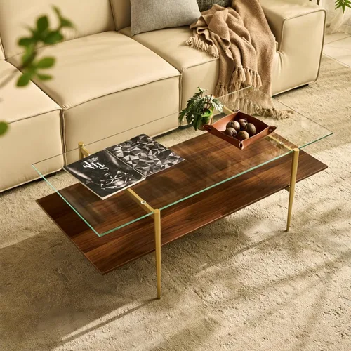 Miniatura 8 de Saint Mossi - Mesa de café moderna para sala de estar, mesa de café redonda de mediados de siglo, mesa central de 2 niveles para espacios pequeños