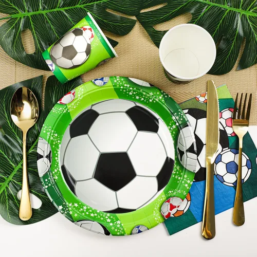 Miniatura 2 de Soccer Party Supplies - Juego de vajilla de papel de cumpleaños de 102 piezas con temática deportiva para niños, incluye platos de 9 pulgadas