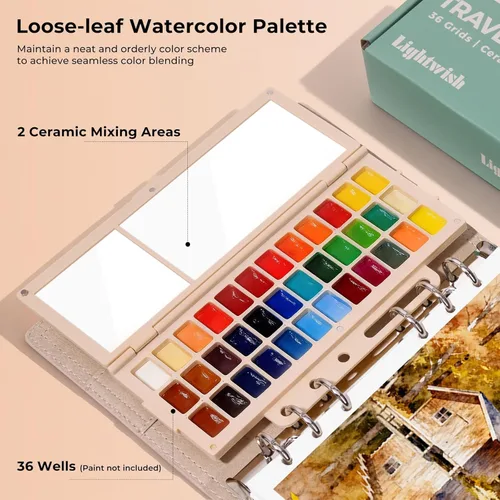 Miniatura 3 de Juego de cuaderno de bocetos de acuarela de viaje, 6.7 x 3.9 pulgadas, 100% algodón, prensa en frío, 20 hojas, diario de arte con paleta de pintura