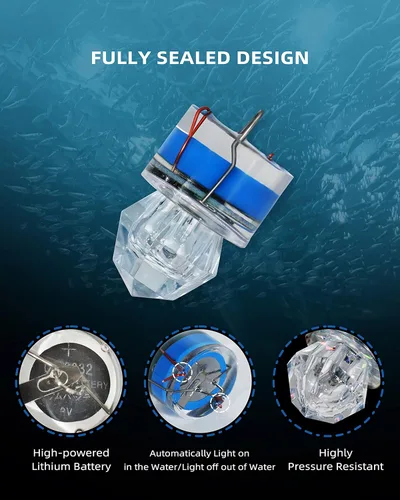 Miniatura 2 de BLUEWING Luces LED de pesca de diamante, luces de caída profunda, intermitente subacuático, activación de agua, señuelos de pesca con iluminación