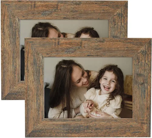 Miniatura 2 de Frametory, Marco de fotos de 5 x 7 pulgadas, estilo de grano envejecido, marcos para fotos o fotos de 5 x 7, diseño de moldeado ancho con vidrio