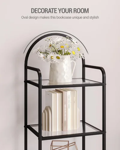 Miniatura 4 de Hzuaneri Estantería de vidrio templado, estantería delgada para dormitorio, baño, oficina en casa, marco de acero, negro de 6 niveles BC10601B