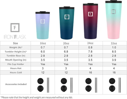 Miniatura 2 de IRON °FLASK Vaso clásico - Botella de agua de acero inoxidable aislada al vacío, de doble pared, taza de bebida, taza de viaje aislada