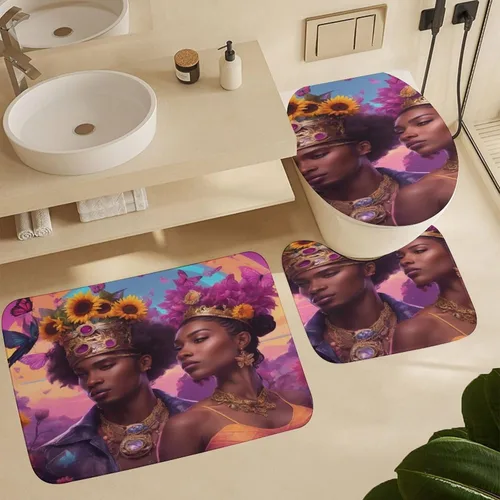 Juego de 3 alfombras y tapetes de baño, diseño de amor romántico afro, negro, King, Queen, antideslizante, American Couplebut, lavable a máquina,