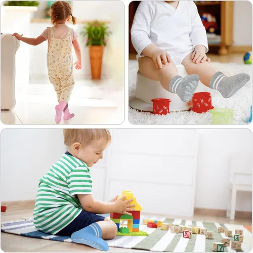 Miniatura 11 de ELUTONG - Calcetines para niños con agarre, antideslizantes, 12 pares para niños, niñas, bebés de 1 a 7 años