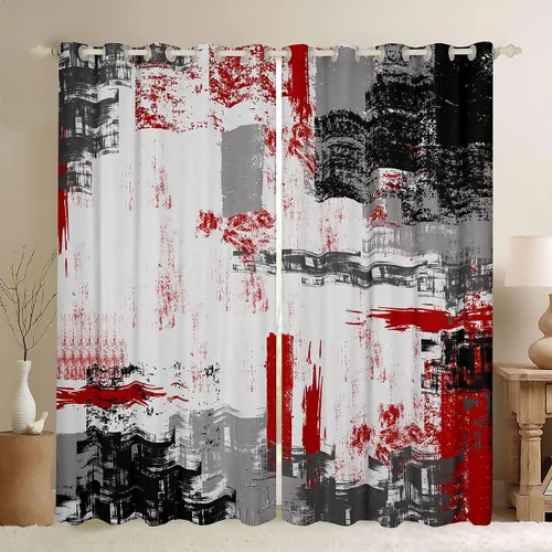Feelyou Cortinas opacas abstractas modernas de arte abstracto para dormitorio, sala de estar, niños, patrón rojo, gris, negro, patrón de Multi 05