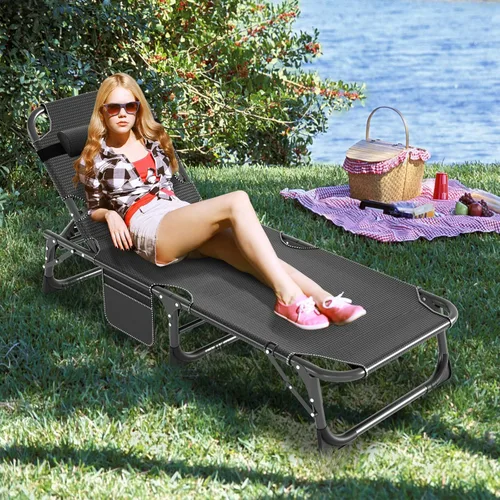 Miniatura 5 de LILYPELLE Sillón reclinable plegable para exteriores con colchón, 5 posiciones ajustables para patio, sillas reclinables, perfectas para exteriores