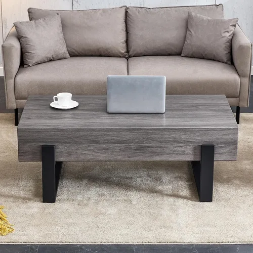 Miniatura 9 de Mesa de centro rectangular de madera de 47.2 pulgadas, mesas de centro modernas de mediados de siglo para sala de estar, parte superior de MDF