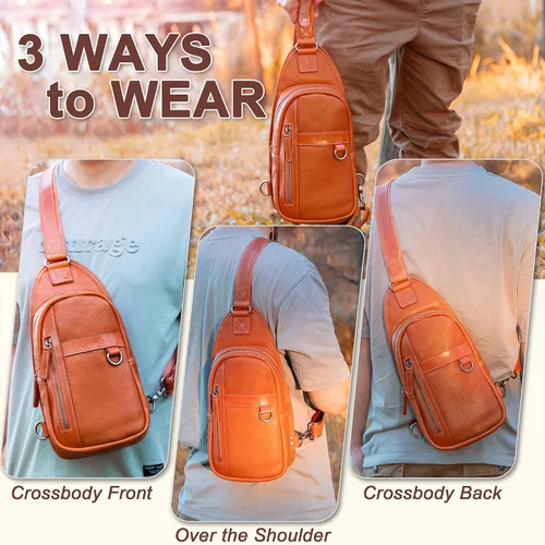 Miniatura 2 de CENUNCO Geniune - Bolso bandolera de cuero para hombres y mujeres, bolso cruzado para el hombro, mochila para el pecho