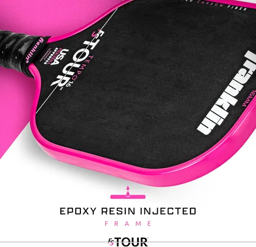 Miniatura 4 de Juego de pala de pickleball profesional Franklin Sports - Pala de fibra de carbono serie FS Tour, cubierta + borrador - 14mm + 16mm Rosado