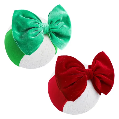 YanJie Diademas de Navidad para niñas, lazo de pelo rojo, lazos de terciopelo verde, lazos para recién nacidos, cintas para el pelo de nailon,