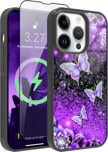 Miniatura 20 de OOK Funda Magnética para iPhone 15 Plus Diseño de Nebulosa Espacial de Flores Morado Profundo [Compatible con MagSafe] PC Duro + TPU Suave
