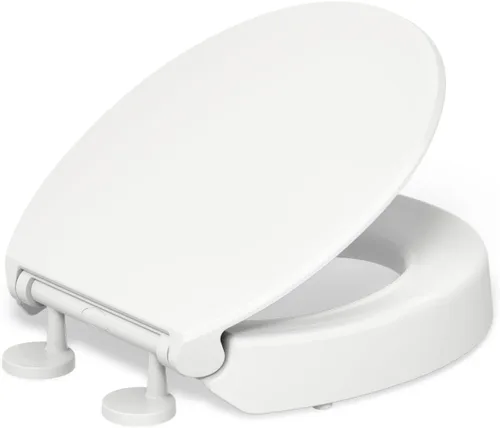 KOHLER 25876-0 Hyten Asiento de inodoro redondo de cierre suave elevado de 3 pulgadas de altura, asiento contorneado con parachoques apretados,
