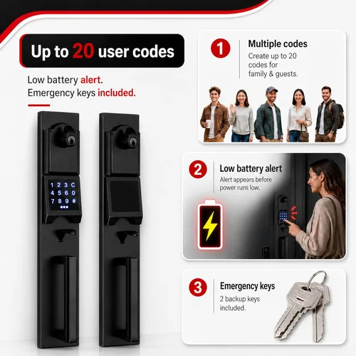 Miniatura 6 de NEWBANG Manija digital de puerta delantera con teclado para puertas dobles en acabado negro - Cerradura electrónica con juego de simulación Negro