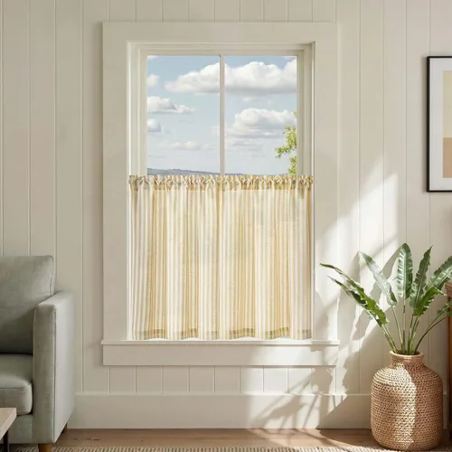Miniatura 90 de jinchan - Cortinas de lino a rayas para cocina de 20 pulgadas de largo, cortinas de varios niveles, estilo granja moderna de café, tratamientos