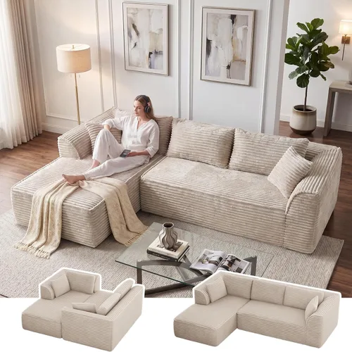 Miniatura 21 de Vesgantti 106" Boneless Couch with Chaise, U Shaped Deep Seat Comfy Cloud Modular Sofa Chenille Memory Foam Sectional Couches for Living Room