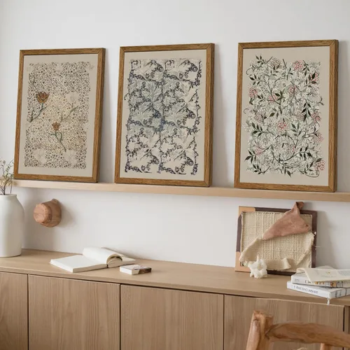 Miniatura 7 de Krtoni 3 piezas de arte de pared vintage enmarcadas de William Morris, impresiones de lienzo floral abstracto neutro, rústico, bohemio, flores