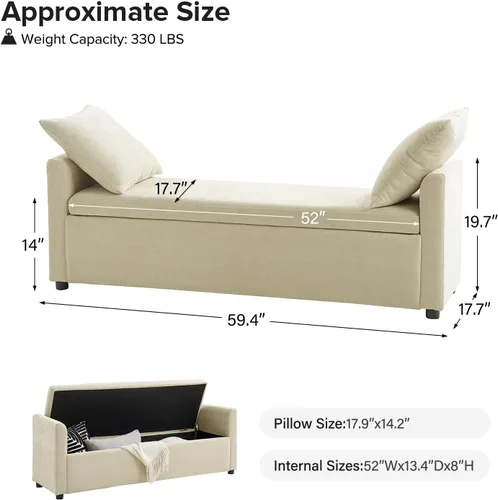 Miniatura 2 de EcoHarbor Otomán de Almacenamiento Moderno para Dormitorio, Banco de Pie de Cama con Cojines Decorativos y Brazos, Taburete Reposapiés para Sala