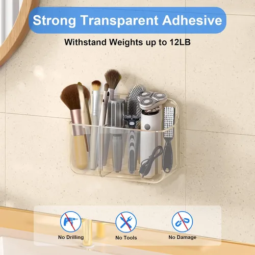 Miniatura 7 de Diesisa Organizador de Pared de 2 Piezas de Acrílico, Organizador Adhesivo Transparente para Puerta de Gabinete, Estantes de Baño para Pared, Sin
