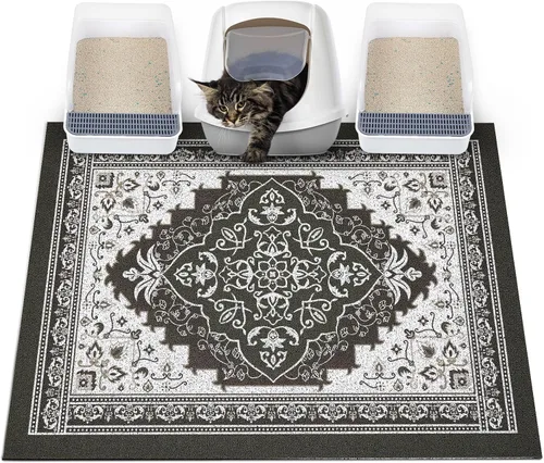Miniatura 19 de Glittme Alfombrilla de Arena para Gatos con Base Antideslizante, Alfombrilla de Caja de Arena Impermeable que Atrapa la Arena, Fácil de Limpiar