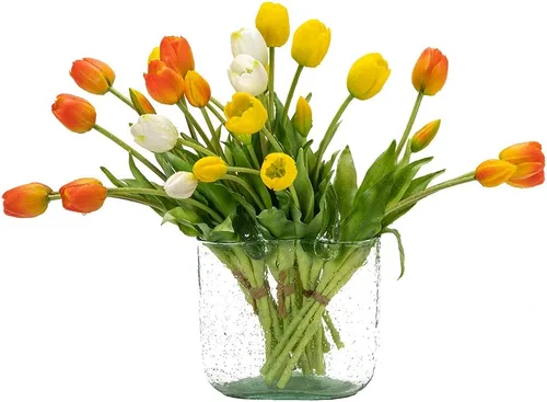 Miniatura 6 de DUYONE 15 flores de tulipanes artificiales, suave al tacto, realista, ramo de tulipanes de látex para el hogar, oficina, boda, fiesta, decoración
