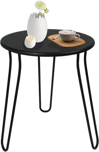Mesa auxiliar pequeña para patio, resistente a la intemperie, antioxidante, mesa auxiliar redonda de metal para exteriores, mesa auxiliar para Negro