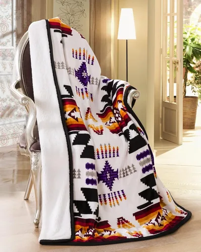 Miniatura 6 de Southwest Design 16112 - Manta con forro de sherpa (estampado navajo), color blanco