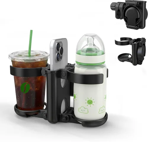 ZealSound Soporte para taza de cochecito, soporte para botella 3 en 1 con soporte para teléfono para cochecito, silla de ruedas, scooter, andador,