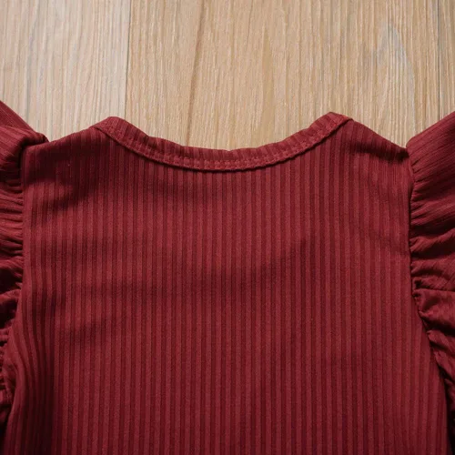 Miniatura 6 de Mameluco de una pieza para bebé recién nacido, con volantes, color liso, ropa casual