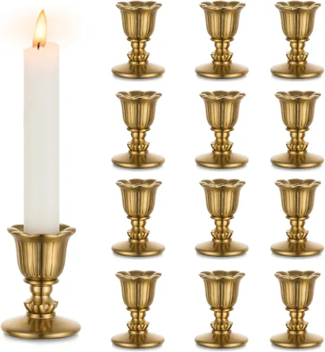 Portavelas de estilo victoriano de latón en forma de cono - Romadedi dorado para velas cónicas, estilo victoriano para centro de mesa, recepción de