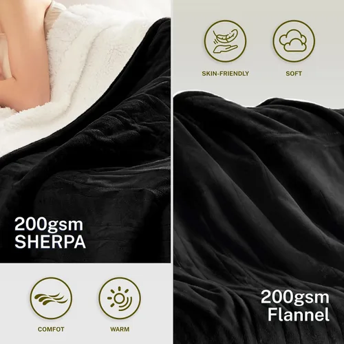 Miniatura 3 de Manta eléctrica térmica de 50"x60", manta de franela suave y sherpa reversible con 10 ajustes de calor, 12 configuraciones de temporizador y apagado