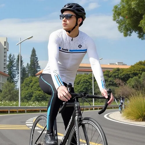 Miniatura 7 de Santic - Camiseta de ciclismo para hombre, manga larga, reflejante, cremallera completa, con bolsillos