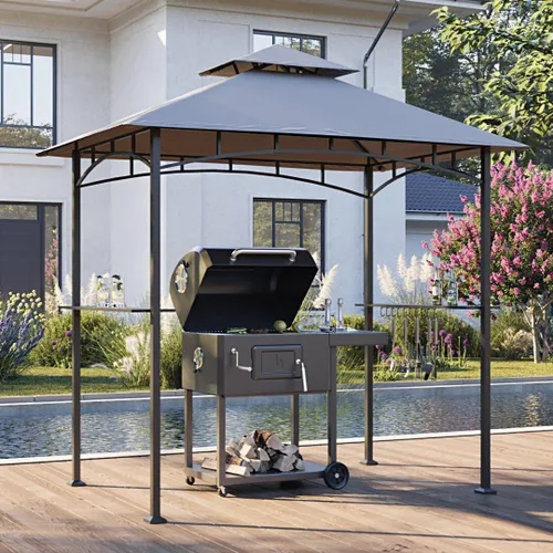 Miniatura 3 de SUNJOY Cenador de parrilla de 8 x 5 pies con techo de dosel de doble nivel, marco de acero negro para actividades al aire libre, patio, jardín