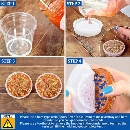 Miniatura 7 de Moldes de silicona de 5 piezas – Cenicero grande y molinillo de resina con picos y almacenamiento eficientes